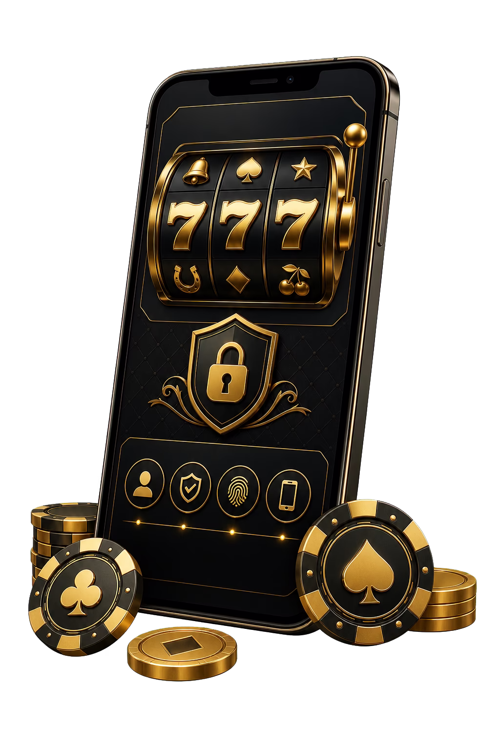 Smartphone mit Black Label Casino Lobby in Schwarz und Gold