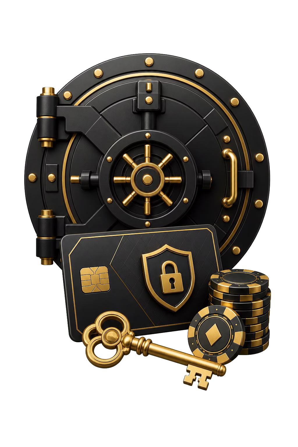 Tresortür mit goldenem Schlüssel für den Kontozugang